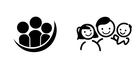Poster - Set of black icons representing family and community connections in simple and clear design for social applications