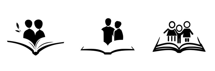 Poster - Set of black icons representing relationships and connections in various forms