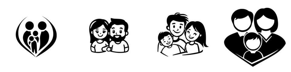 Poster - Set of black icons representing family, love, and togetherness, suitable for various community and social applications