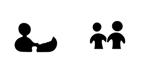 Poster - Black icons depicting a person with a broken shoe and two individuals holding hands in a minimalist style