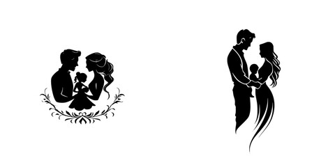 Poster - Silhouettes of family love featuring parents with children in elegant black icon style