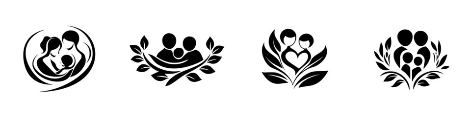Poster - Set of black icons representing family and love in various styles and designs