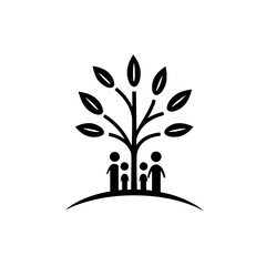 Poster - Black icon representing family under a tree, symbolizing unity and growth, ideal for community or family-oriented themes
