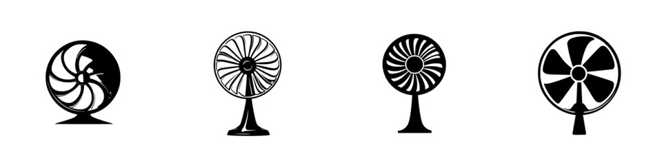 Poster - Set of four black icons depicting various types of fans in minimalistic design for use in digital applications or illustrations