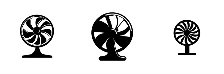 Poster - Set of three black fan icons depicting different designs in a minimalist style, ideal for use in graphic design projects