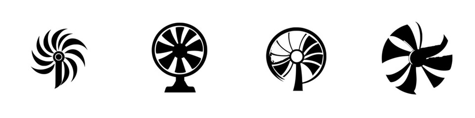 Poster - Set of black icons representing various fan designs and styles for creative projects or digital applications