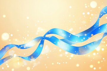 Wall Mural - Blue Ribbon with Sparkling Lights on a Warm Golden Background.
