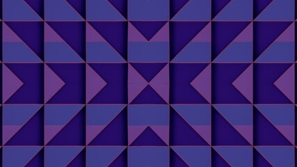 Aufkleber - Dynamic abstract symmetrical composition of multiple geometric shapes in shades of blue and pink on a dark blue background. Each element has internal colored stripes. 3d rendering loop animation 4K