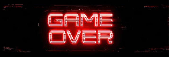 Poster - Glowing Red Game Over Screen With Futuristic Glitch Style and Blank Top Margin in a Digital Environment