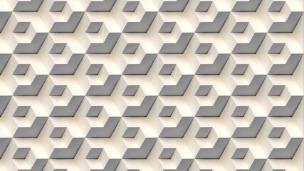 Leinwandbilder - Loop animation of an abstract pattern of cubic structures that transform dynamically. It is an orthogonal projection with a neutral, monochromatic palette of gray and beige. 3d rendering 4K