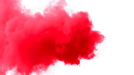 Poster - Vivid red powder bursts against a stark white background. This image captures the energy and vibrancy of color. Perfect for art and design projects. A striking visual element. AI