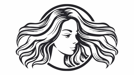 Aufkleber - Illustration of a woman with flowing hair in a circle frame in black and white style design art created with generated ai