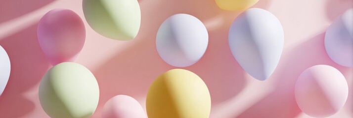 Aufkleber - Floating Clay Balloons Create a Whimsical Atmosphere Against a Soft Pastel Background in a Serene Setting