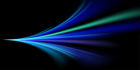 Poster - Blue wind waves effect. Abstract light motion trails with sparkles isolated on black background. Light blue Twirl. Curve light effect of blue line. Luminous blue circle.