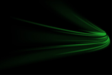 Poster -  Green glowing shiny lines effect vector background. Luminous white lines of speed. Light glowing effect. Light trail wave, fire path trace line and incandescence curve twirl.