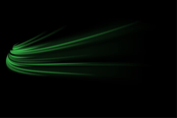 Poster -  Green glowing shiny lines effect vector background. Luminous white lines of speed. Light glowing effect. Light trail wave, fire path trace line and incandescence curve twirl.