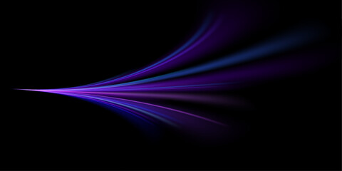 Poster - Neon color glowing lines background, high-speed light trails effect. Modern abstract high-speed light motion effect on black background. Light motion effect, slow shutter of traffic.
