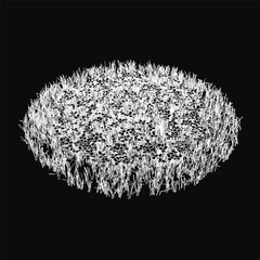 Poster - A circle of lush white grass stands boldly against a stark black background, creating a striking monochrome contrast. The detailed drawing emphasizes texture and simplicity, perfect for minimalist.
