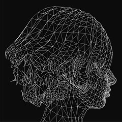 Poster - Silhouette of a young girl's head in profile, showcasing smooth curves and delicate facial features. The dark outline contrasts against a neutral background, emphasizing simplicity and elegance.