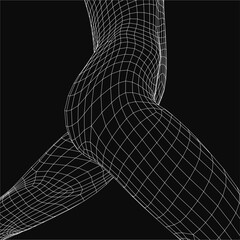 Poster - A wireframe woman's torso in black and white, composed of intricate lines and shapes, stands out against a dark background. The minimalist design conveys motion, resembling a nude female figure.