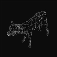 Fototapete - Low poly cow with geometric shapes and clean lines stands out against a black background, creating a striking contrast. The abstract design features angular forms and a minimalist aesthetic.