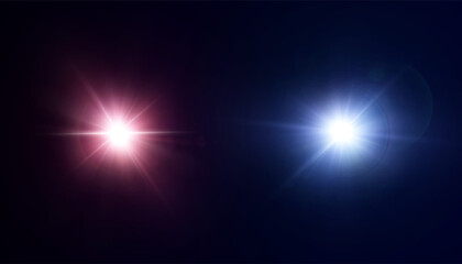 Poster - Set of Bright Flashes of Light with Glare and Light Scattering on Dark Background. Glow Elements for Visual Effects. Vector