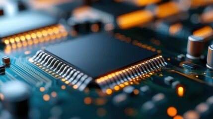Poster - An intricate close-up view of a computer circuit board reveals its complex patterns, representing modern technology, innovation, and the digital age we live in.