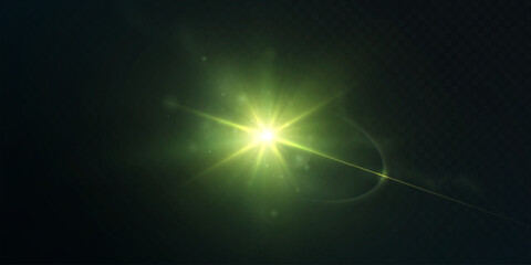 Poster - Glowing green beam with glow and flash on dark background. Abstract energy effect in sci-fi style, creating an atmosphere of tension and power.