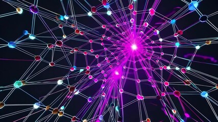 Wall Mural - abstract tech grid of semi-transparent hexagons with pink and purple nodes