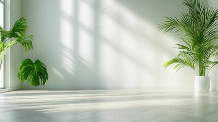 Poster - A well-lit, spacious interior featuring lush green plants, showcasing the beauty of modern design and the importance of nature in interior spaces for a calming vibe.