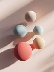 Aufkleber - Floating Clay Balloons Create a Whimsical Atmosphere on a Soft Pastel Background With Gentle Shadows