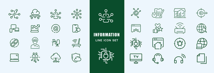 Poster - Vector set of information line icons. Contains icons instructions, a privacy policy, an info center, manual, rule, guide, reference, help and more