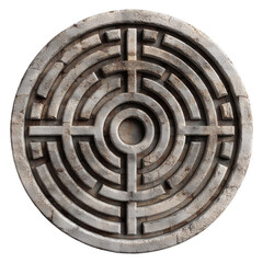 Circular stone labyrinth puzzle ancient design concept maze illustration isolated on transparent background