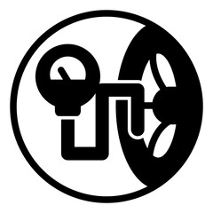 Poster - Car tire air pressure gauge solid icon, tires fitting concept. Vector graphics. Pressure sensor tool and car wheel sign on white background, style mobile or design.