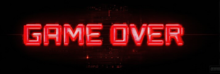 Poster - Futuristic Game Over Screen With Glowing Red Text in Glitch Style on a Black Background