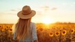 © Larisa AI - A silhouette of a woman stands amidst a sunflower field, gazing at a breathtaking sunset. The image evokes feelings of hope, serenity, and the beauty of nature.