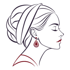 Poster - Minimalist side profile of a woman with earrings isolated on white background