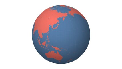 Poster - Spinning Globe. Slate Blue Coral color palette. Planet rotation animation. World map with meridians, parallels, countries, rivers and lakes. Amazing video.