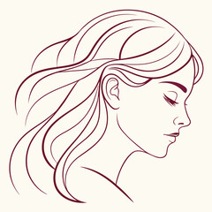 Poster - Elegant female face profile with flowing hair isolated on white background