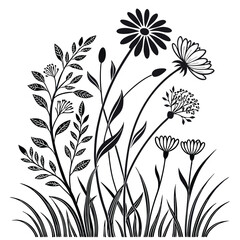 Poster - Elegant wildflower composition in clean linear black strokes isolated on white background