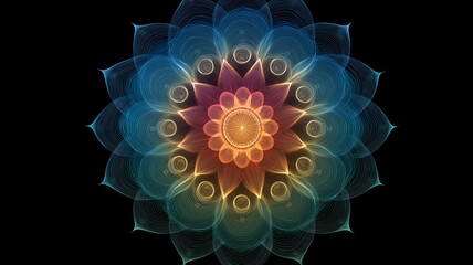 Poster - Colorful chakra mandala design showcasing energy patterns in a dark background