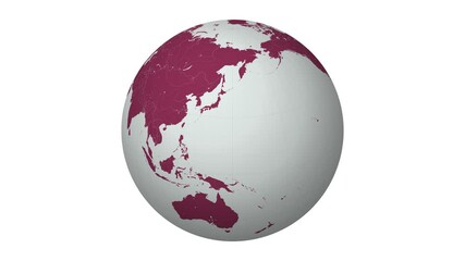 Poster - Spinning Globe. Pale Mint Dark Pink color palette. Planet rotation animation. World map with meridians, parallels, countries, rivers and lakes. Creative video.