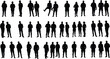 © Creative Asif - Group of people silhouettes, standing together, casual pose, friends, social gathering, street style, men and women, vector illustration