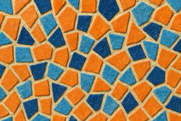 Poster - Bright Mosaic Pattern with Colorful Orange and Blue Tile Pieces on Textured Surface