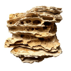 Poster - Natural rock formation with intricate textures and patterns, showcasing layers and holes, evoking sense of geological beauty and wonder Transparent background or PNG
