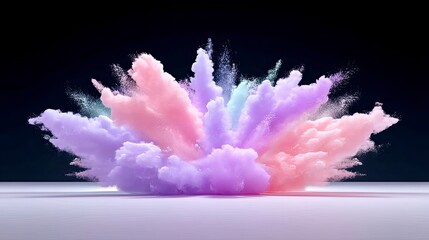 Poster - Pastel Pink Purple Blue Powder Explosion on Dark Background