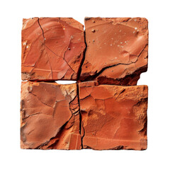Poster - Cracked red clay bricks arranged in square pattern, showcasing their rough texture and earthy tones, evoke rustic charm Transparent background or PNG