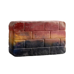 Poster - Colorful brick with gradient of red, orange, and black hues, showcasing textured surface and unique design. This artistic piece can enhance Transparent background or PNG