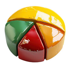 Poster - Glossy pie chart in vibrant colors, featuring segments in yellow, green, red, and orange, representing data visualization and analysis Transparent background or PNG