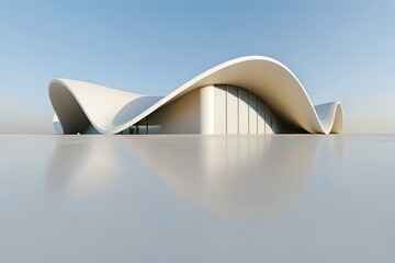 Poster - Futuristic White Architecture with Curved Organic Roof Design – Modern Minimal Building